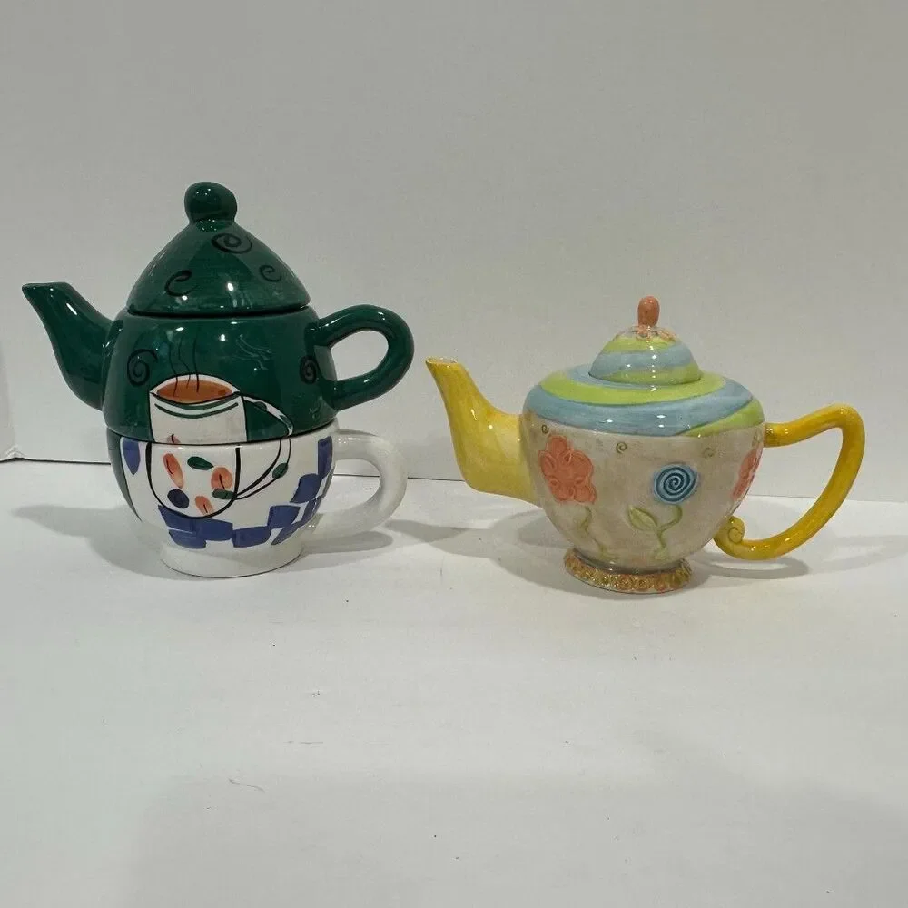 2 Personal Teapots for One - Bella Casa 3 pc by Ganz & Oneida China 2 pc Floral
